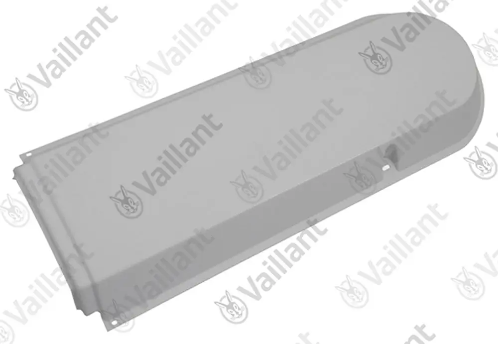 Vaillant Abdeckung, rechteckig und flach, in neutraler Farbe. Gezeigt wird die Vorderseite eines Gehäuseteils mit Aussparung.